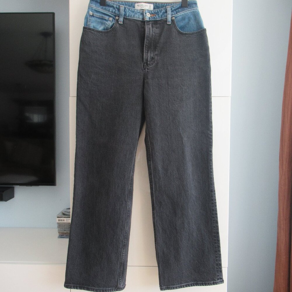 RARE ABERCROMBIE & FITCH CURVE LOVE RELAXED FIT JEANS 28/6 TWO TONE BLACK & BLUE